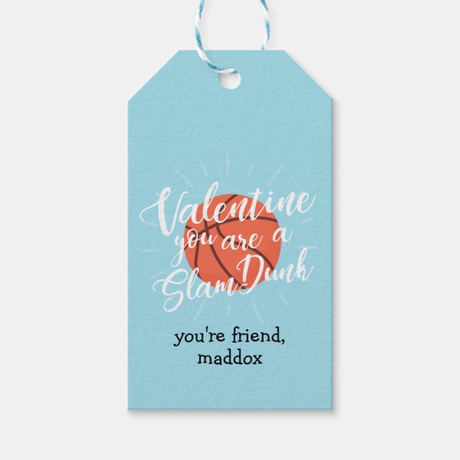 Étiquettes-cadeau Balise Saint-Valentin de basket-ball Slam Dunk (Devant)