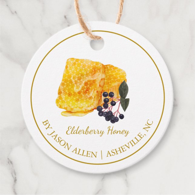 Étiquettes Cadeau Balise simple Honeypeb Elderberry Infusé Honey Han (Devant)