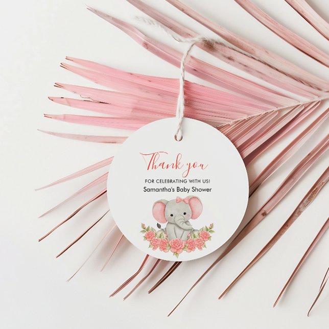 Étiquettes Cadeau Balise Soft Pastel Elephant Baby shower Favoriser (Créateur téléchargé)