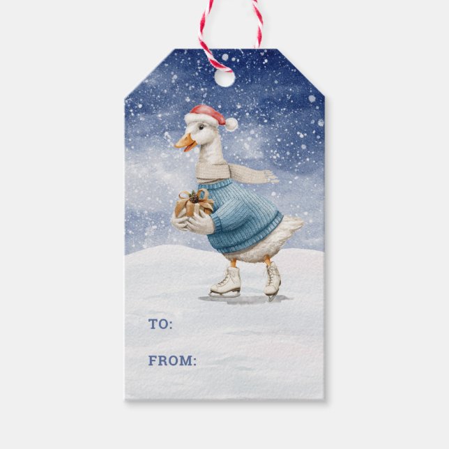 Étiquettes-cadeau Balises Cadeau Canard Patinage sur glace (Devant)