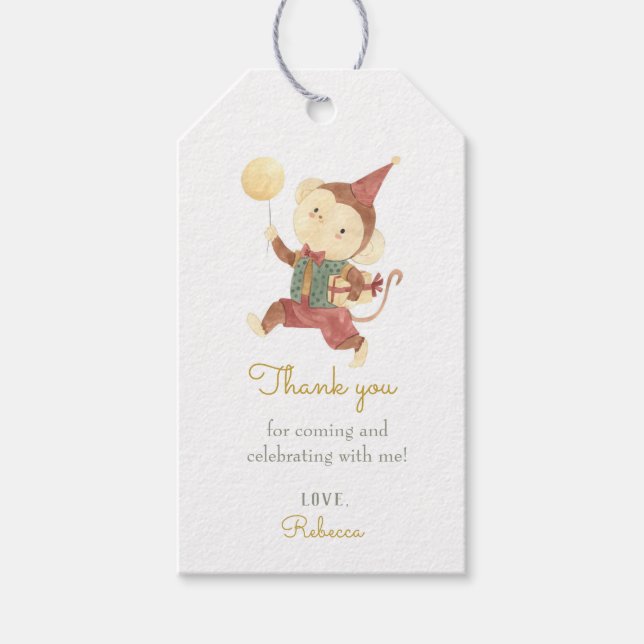 Étiquettes-cadeau Balises Cadeau d'anniversaire de singe d'aquarelle (Devant)