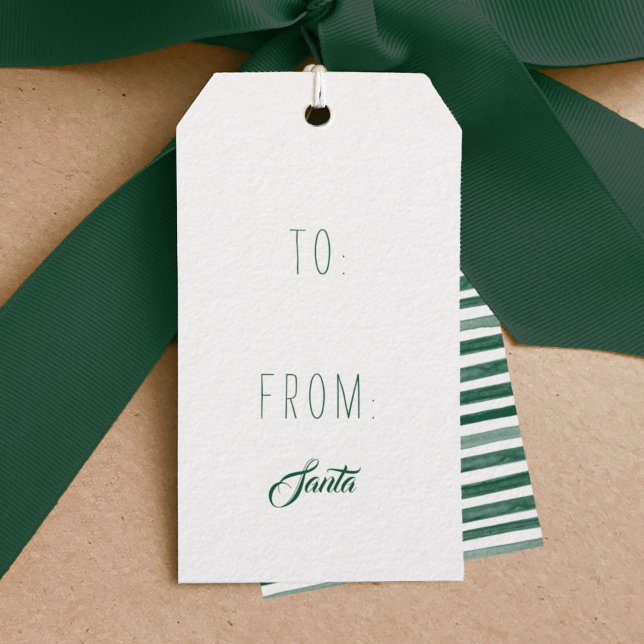 Étiquettes-cadeau Balises Cadeau d'aquarelle (Green watercolor stripe From Santa holiday Christmas gift tag.)