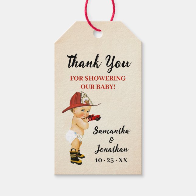 Étiquettes-cadeau Balises Cadeau de Little Firefighter Baby shower F (Devant)