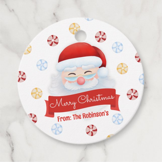 Étiquettes Cadeau Balises cadeau de Noël Cute Red Père Noël Personna (Devant)