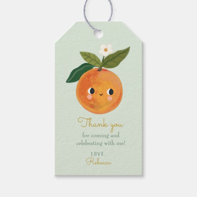Étiquettes-cadeau Balises Cadeau Little Cutie Orange Merci (Devant)