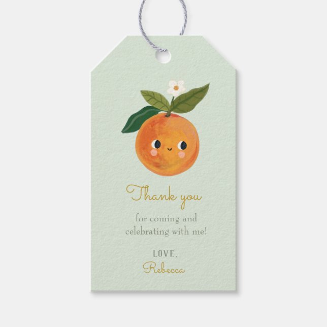 Étiquettes-cadeau Balises Cadeau Little Cutie Orange Merci (Devant)