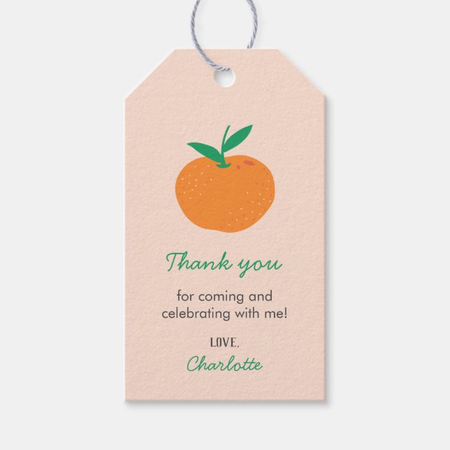 Étiquettes-cadeau Balises Cadeau Little Cutie Orange Merci (Devant)