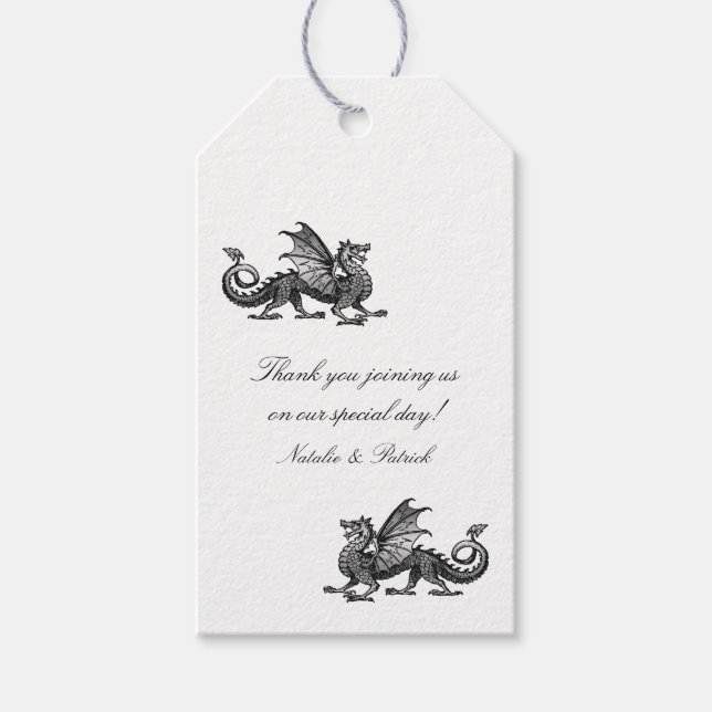 Étiquettes-cadeau Balises Cadeau Mariage du dragon d'argent (Devant)