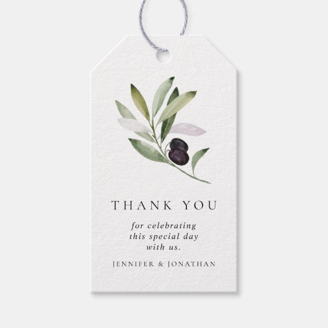 Étiquettes-cadeau Balises Cadeau Mariage Green Olive Branch Favorise (Devant)