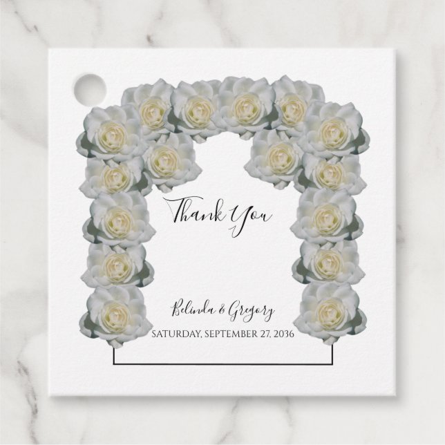 Étiquettes Cadeau Balises Cadeau Mariage Roses blanches Favoriser (Devant)