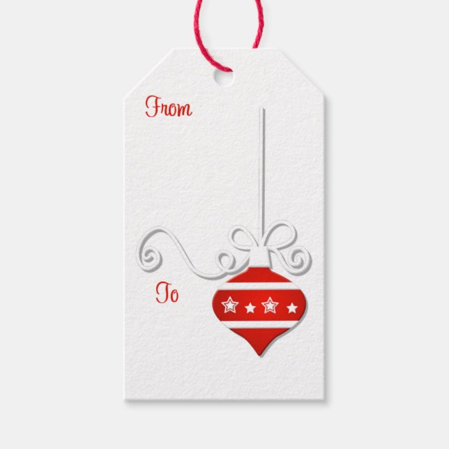 Étiquettes-cadeau Balises Cadeau Ornament Blanc Rouge (Devant)