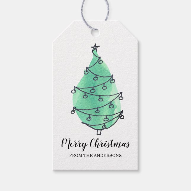Étiquettes-cadeau Balises Cadeau personnalisé d'arbre de Noël vert (Devant)