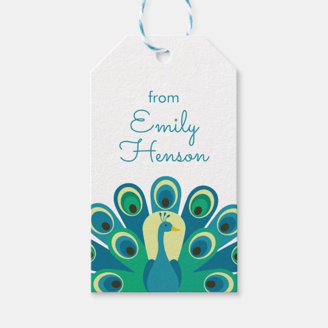 Étiquettes-cadeau Balises Cadeau Personnalisées Cute Peacock (Devant)
