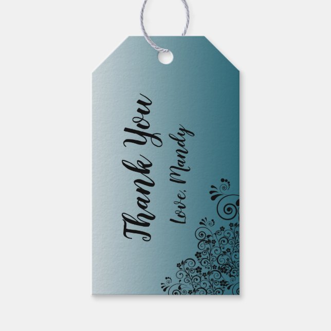 Étiquettes-cadeau Balises Cadeau Personnalisées en Merci bleu ardois (Devant)