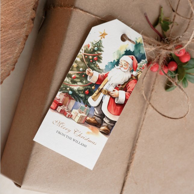 Étiquettes-cadeau Balises cadeau personnalisées Père Noël et Xmas vi (Vintage Santa Xmas Tree Gift Tag)