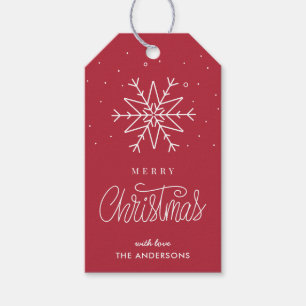 Étiquettes-cadeau Balises Cadeau Rouge Simple Minimal Flocon De Neig