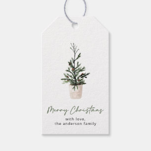 Étiquettes-cadeau Balises Cadeau simple Joyeux Noël Aquarelle Arbre