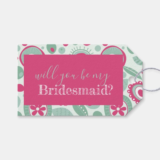 Étiquettes-cadeau Balises cadeaux Abstraites Fleur Hot Pink Mint Gre (Devant (Horizontal))
