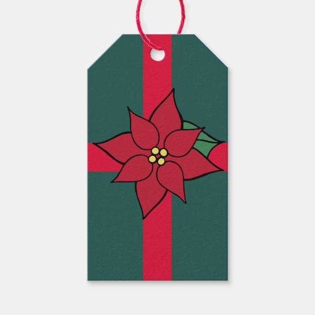 Étiquettes-cadeau Balises cadeaux classiques de Noël Poinsettia (Devant)