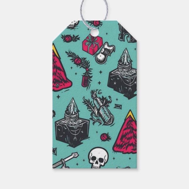 Étiquettes-cadeau Balises Cadeaux crâniens de Rockin (Vert/Noir) (Devant)