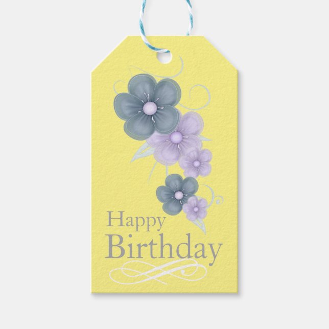 Étiquettes-cadeau Balises cadeaux d'anniversaire floraux (Devant)