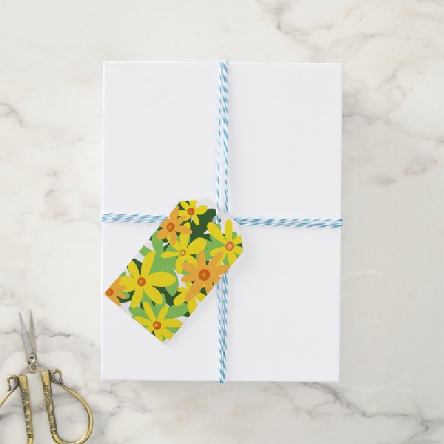 Étiquettes-cadeau Balises cadeaux de fleurs jaunes (With Twine)