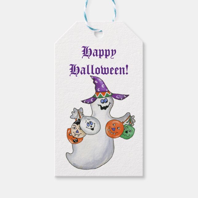 Étiquettes-cadeau Balises cadeaux de Ghost Halloween (Devant)