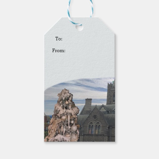 Étiquettes-cadeau Balises cadeaux de l'arbre et de l'église de style (Devant)