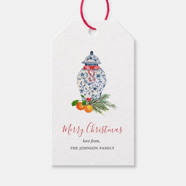 Étiquettes-cadeau "Balises cadeaux de Noël bleu et blanc Urne (Devant)