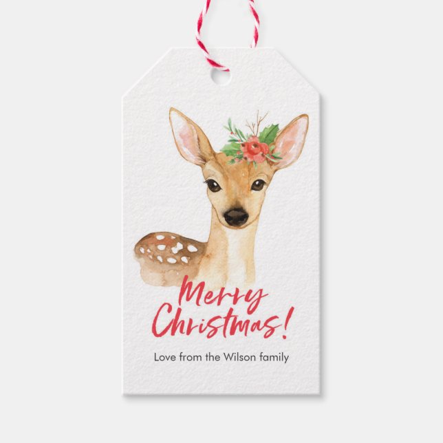 Étiquettes-cadeau Balises cadeaux de Noël cerf mignon (Devant)