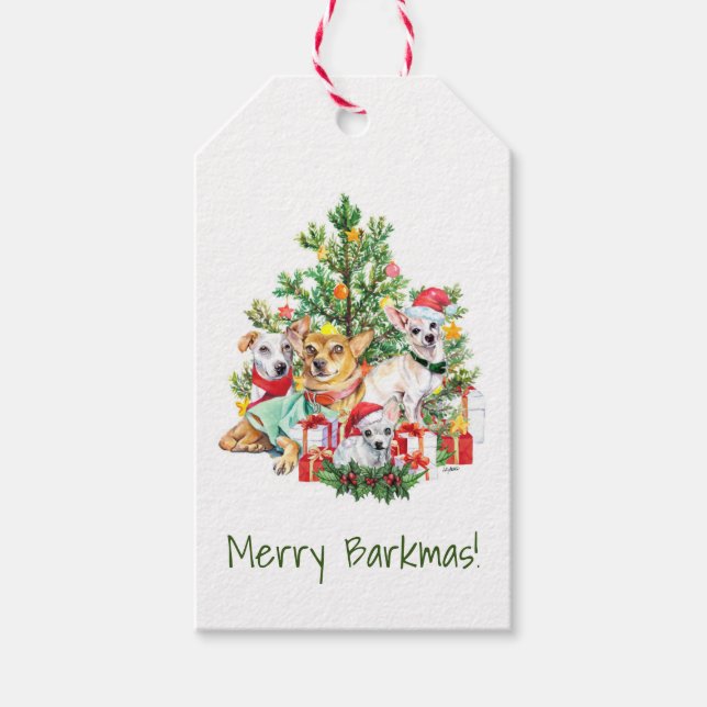 Étiquettes-cadeau Balises cadeaux de Noël de chien - Merry Barkmas (Devant)