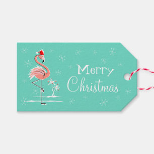 Étiquettes-cadeau Balises cadeaux de Noël Flamant rose côté