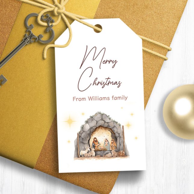 Étiquettes-cadeau Balises cadeaux de Noël Illustrated Nativité (Illustrated nativity Christmas gift tags)