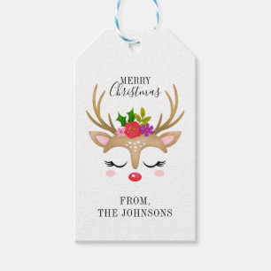 Étiquettes-cadeau Balises cadeaux de Noël personnalisées Cute Rein