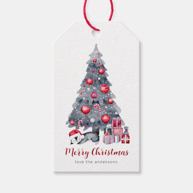 Étiquettes-cadeau Balises cadeaux de Noël Pingouin Aquarelle mignonn (Devant)