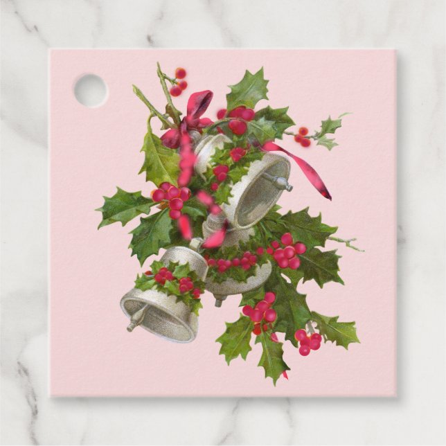 Étiquettes Cadeau Balises cadeaux de Noël Pink Holly Berries (Devant)