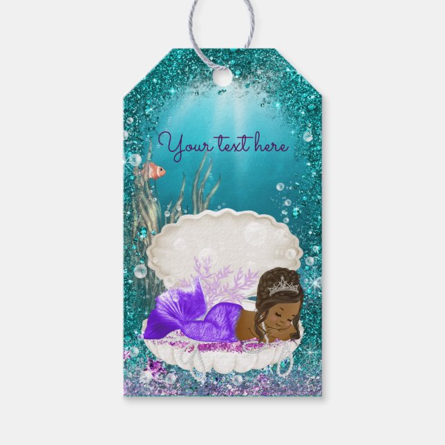 Étiquettes-cadeau Balises cadeaux de sirène afro-américaine (Devant)