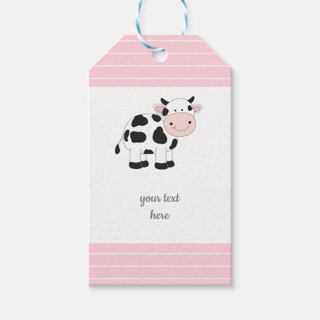 Étiquettes-cadeau Balises cadeaux de vache roses (Devant)