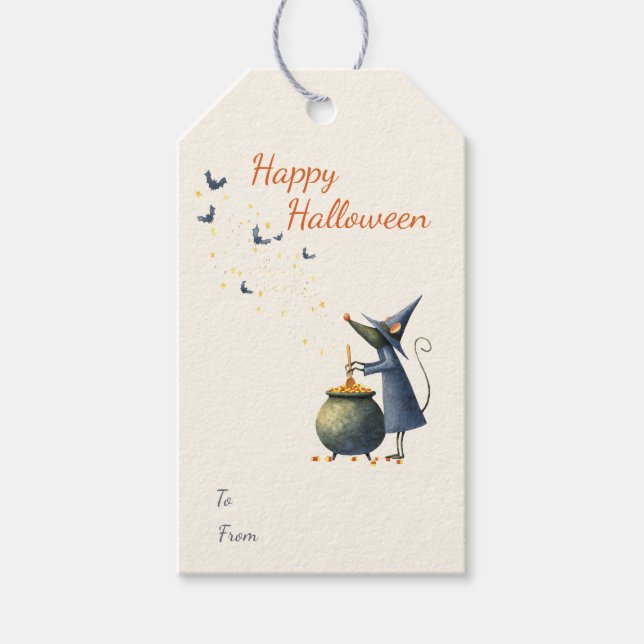 Étiquettes-cadeau Balises cadeaux d'Halloween — Assistant souris et  (Devant)