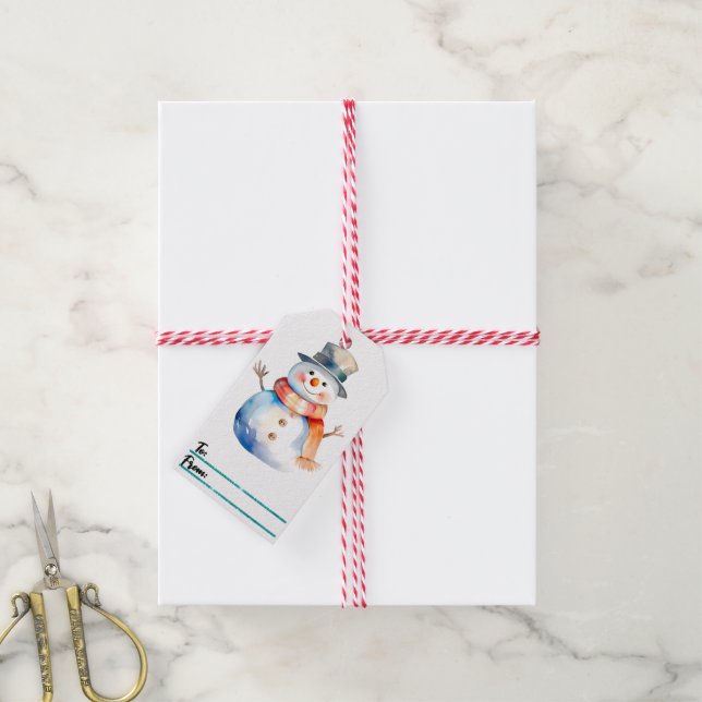 Étiquettes-cadeau Balises cadeaux d'hiver de bonhomme de neige (Avec de la ficelle)