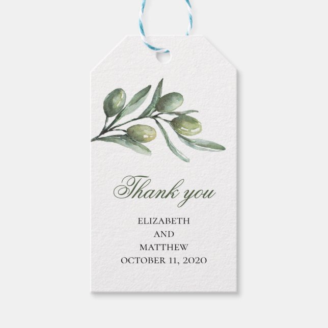Étiquettes-cadeau Balises cadeaux d'olive. Green, merci. Mariage ita (Devant)