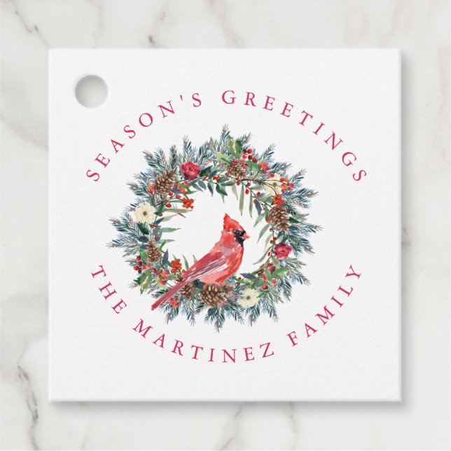 Étiquettes Cadeau Balises cadeaux du Cardinal Rouge Bonnes Fêtes de  (Devant)