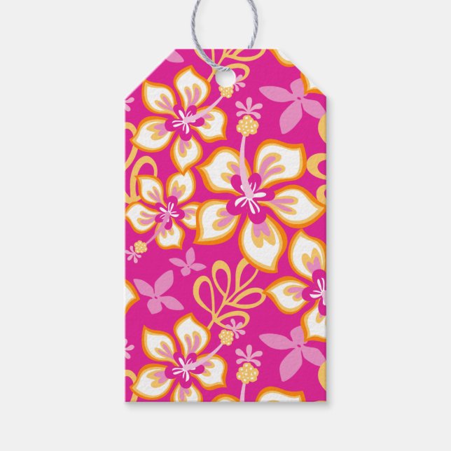 ÉTIQUETTES-CADEAU BALISES CADEAUX DU SURF JUNGLE (ROSE CHAUDE) (Devant)