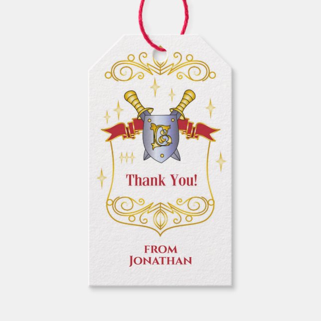 Étiquettes-cadeau Balises Cadeaux Enfants Bouclier médiéval et épée (Devant)