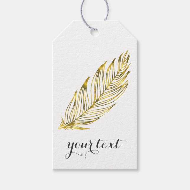 Étiquettes-cadeau Balises cadeaux Faux Gold Feather (Devant)