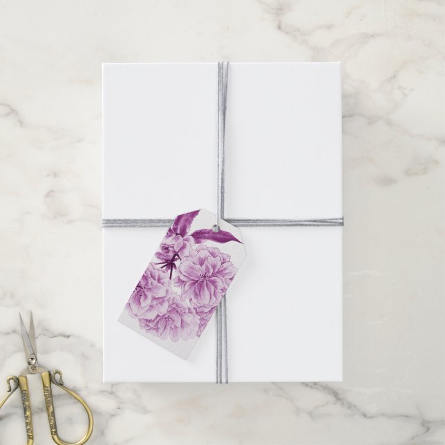 Étiquettes-cadeau Balises cadeaux fleurs mauve pourpre (Avec de la ficelle)