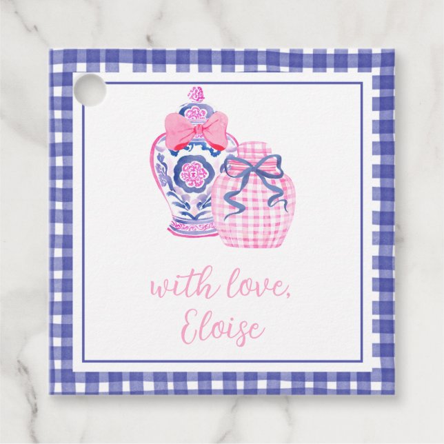 Étiquettes Cadeau Balises cadeaux Ginger Jar en chinois rose et bleu (Devant)