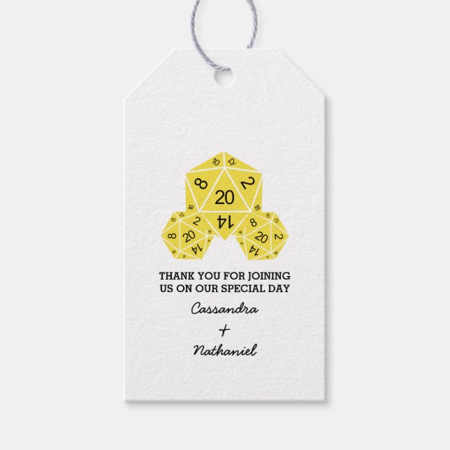 Étiquettes-cadeau Balises cadeaux Mariage Jaune D20 Dice (Devant)