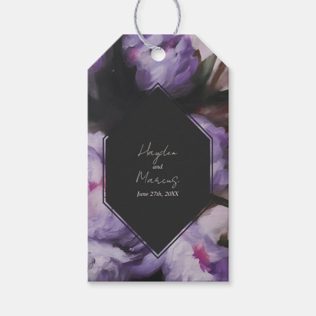 Étiquettes-cadeau Balises Cadeaux Mariages floraux violet Dramatique (Devant)