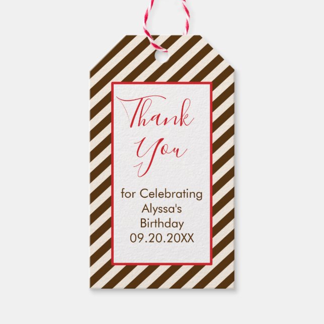 Étiquettes-cadeau Balises cadeaux Merci en bande rouge et Brown (Devant)